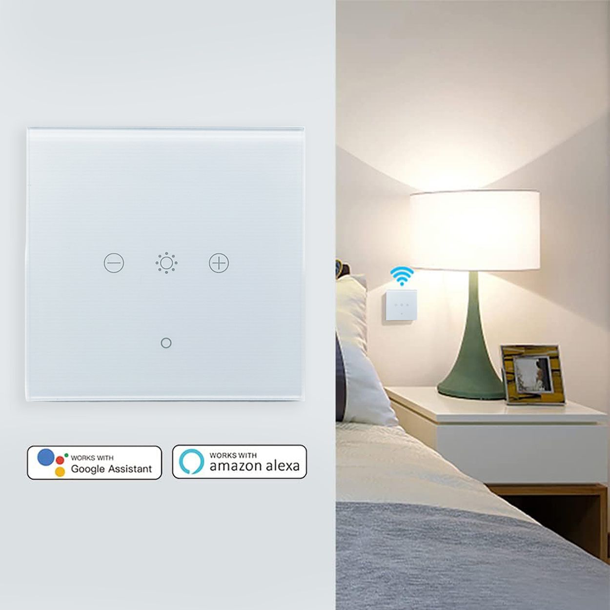 WiFi & RF Smart 1 Gang Dimmable Touch Switch, White, Compatible with Wireless Kinetic Switches