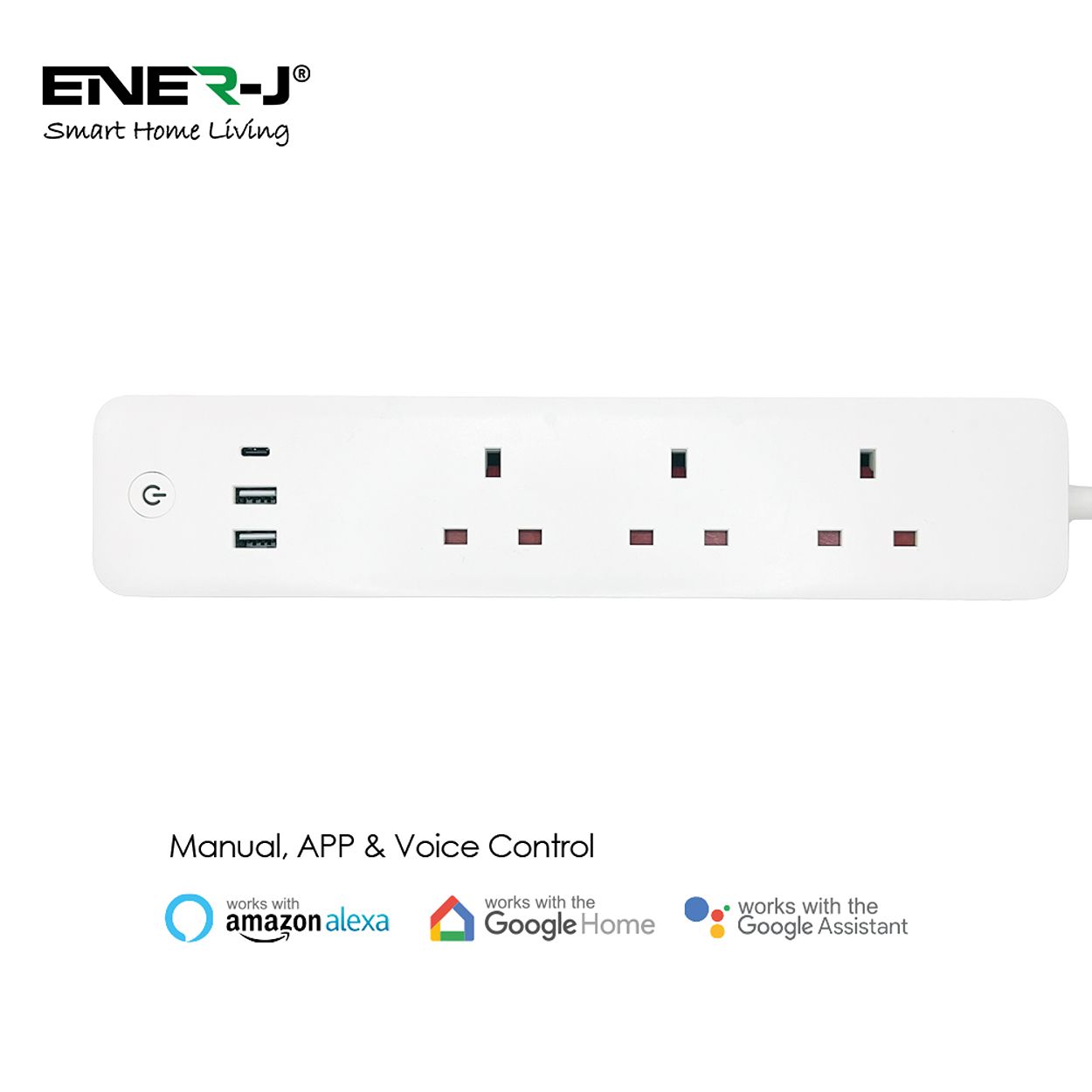 Smart WiFi Power Strips with 3 Sockets 13A, 2 USB 2.1A & 1 Type C
