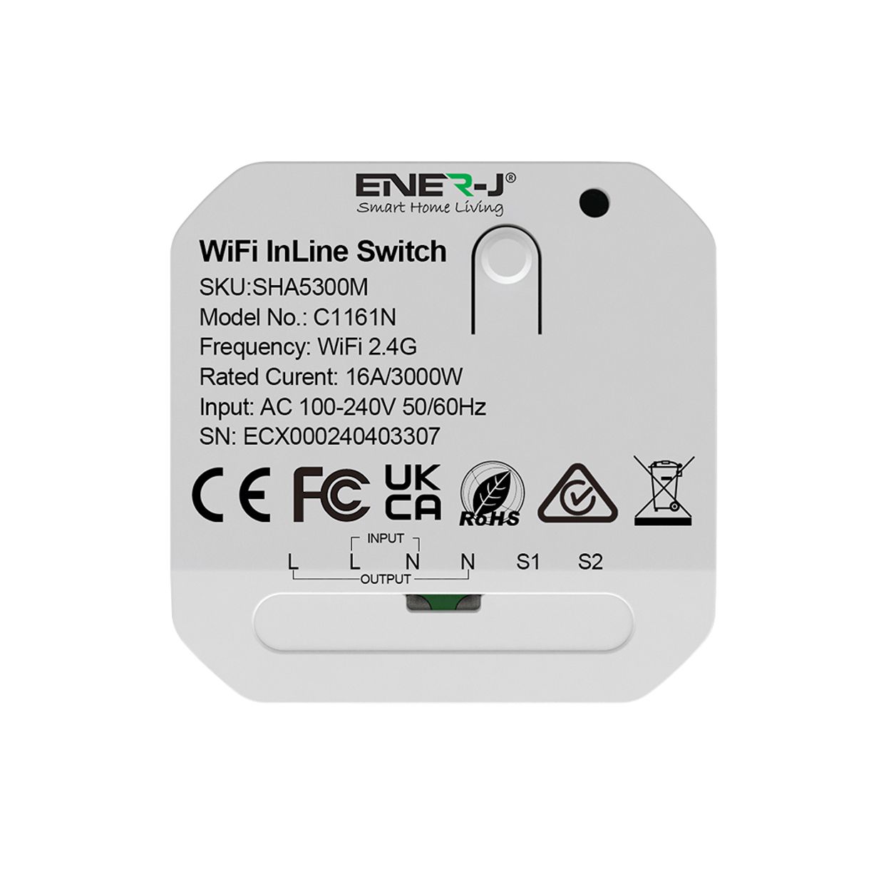 ENER-J Smart WiFi Light Switch Module 1 CH, App & Voice, Compatible with Alexa & Google Assistant