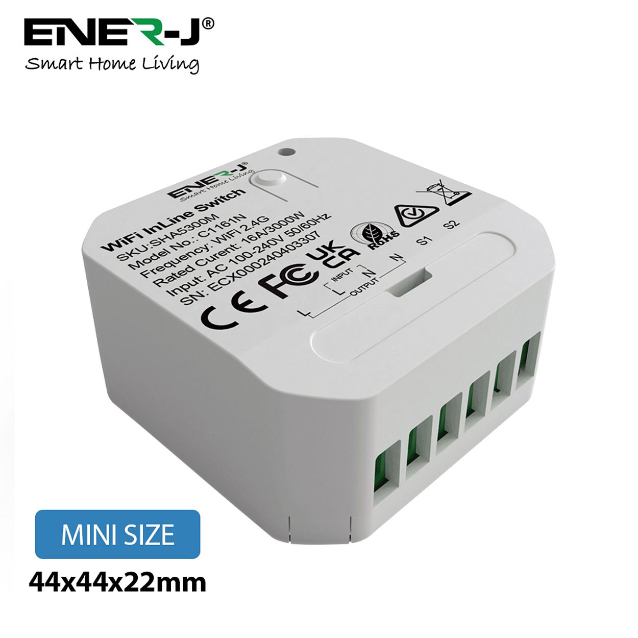 ENER-J Smart WiFi Light Switch Module 1 CH, App & Voice, Compatible with Alexa & Google Assistant