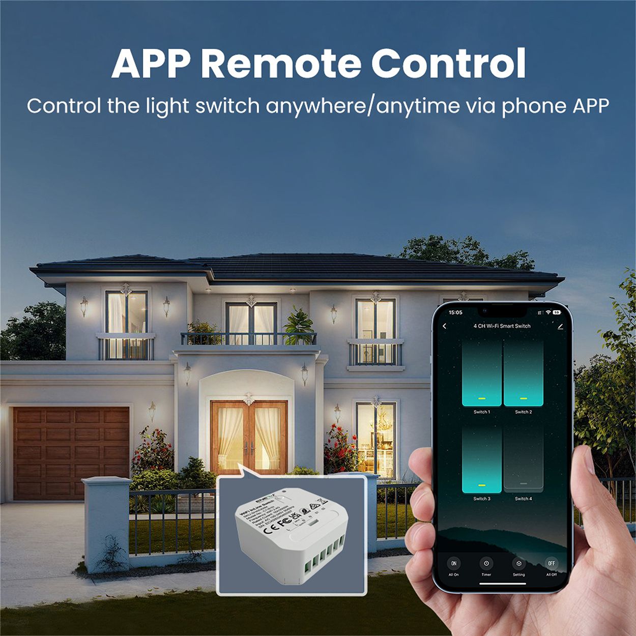 ENER-J Smart WiFi Light Switch Module 1 CH, App & Voice, Compatible with Alexa & Google Assistant
