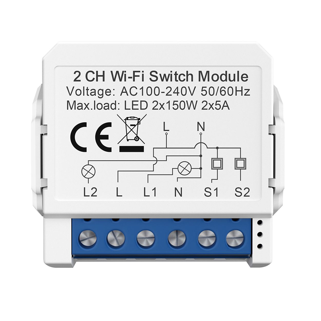 ENER-J Smart WiFi Light Switch Module 2 CH, App & Voice, Compatible with Alexa & Google Assistant