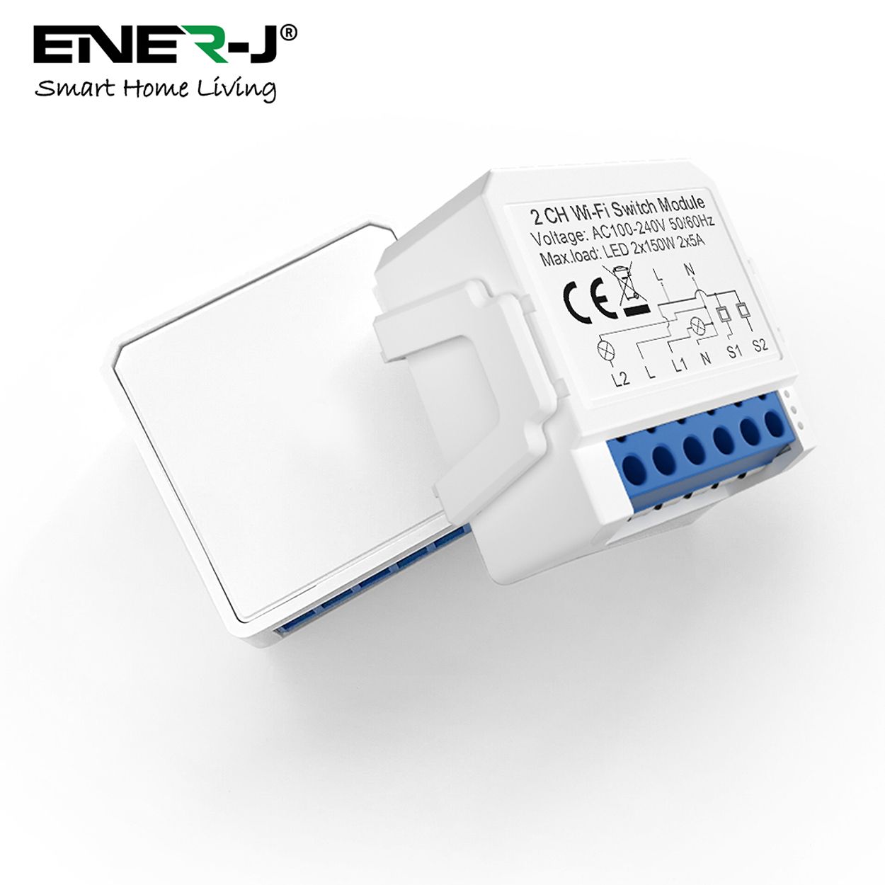 ENER-J Smart WiFi Light Switch Module 2 CH, App & Voice, Compatible with Alexa & Google Assistant