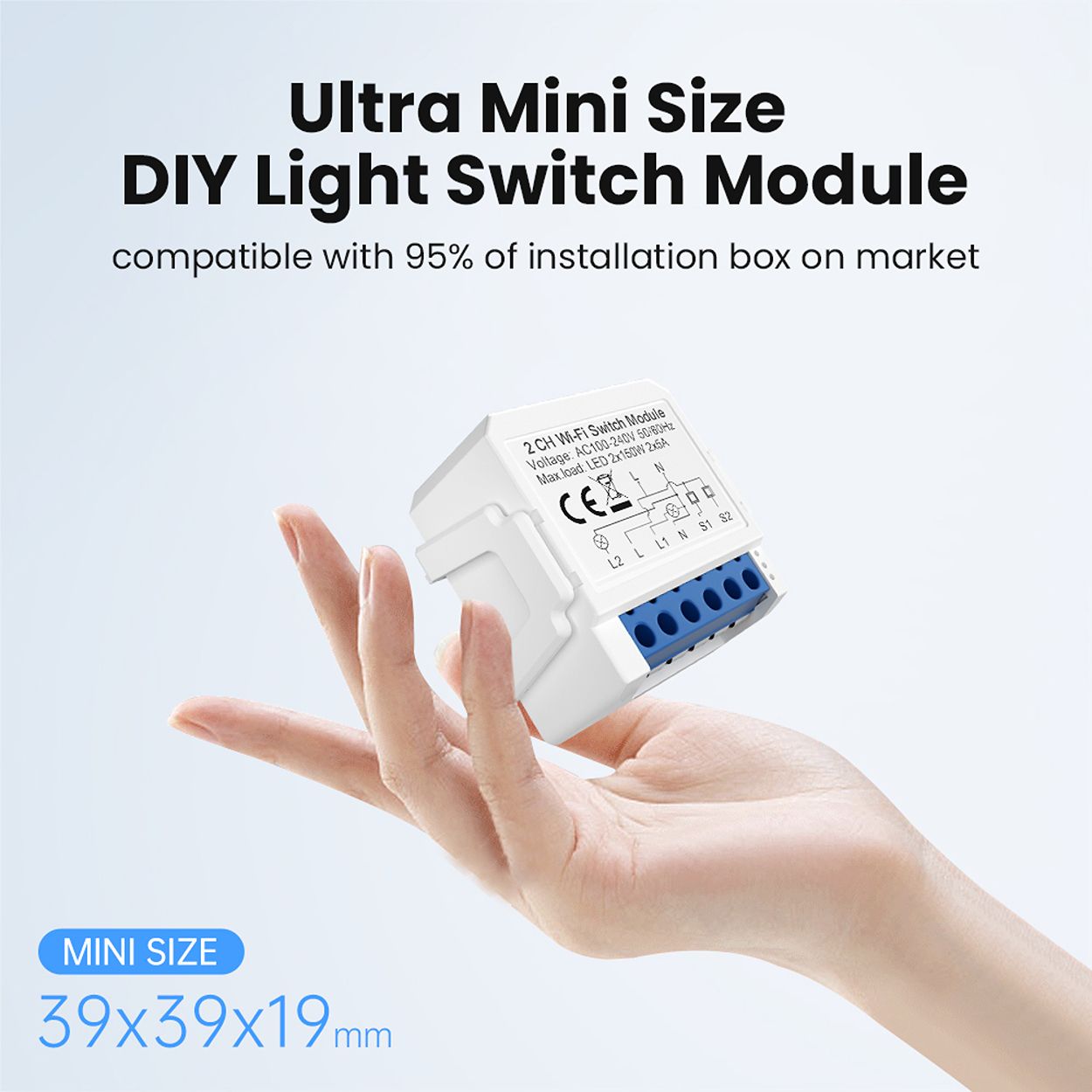ENER-J Smart WiFi Light Switch Module 2 CH, App & Voice, Compatible with Alexa & Google Assistant