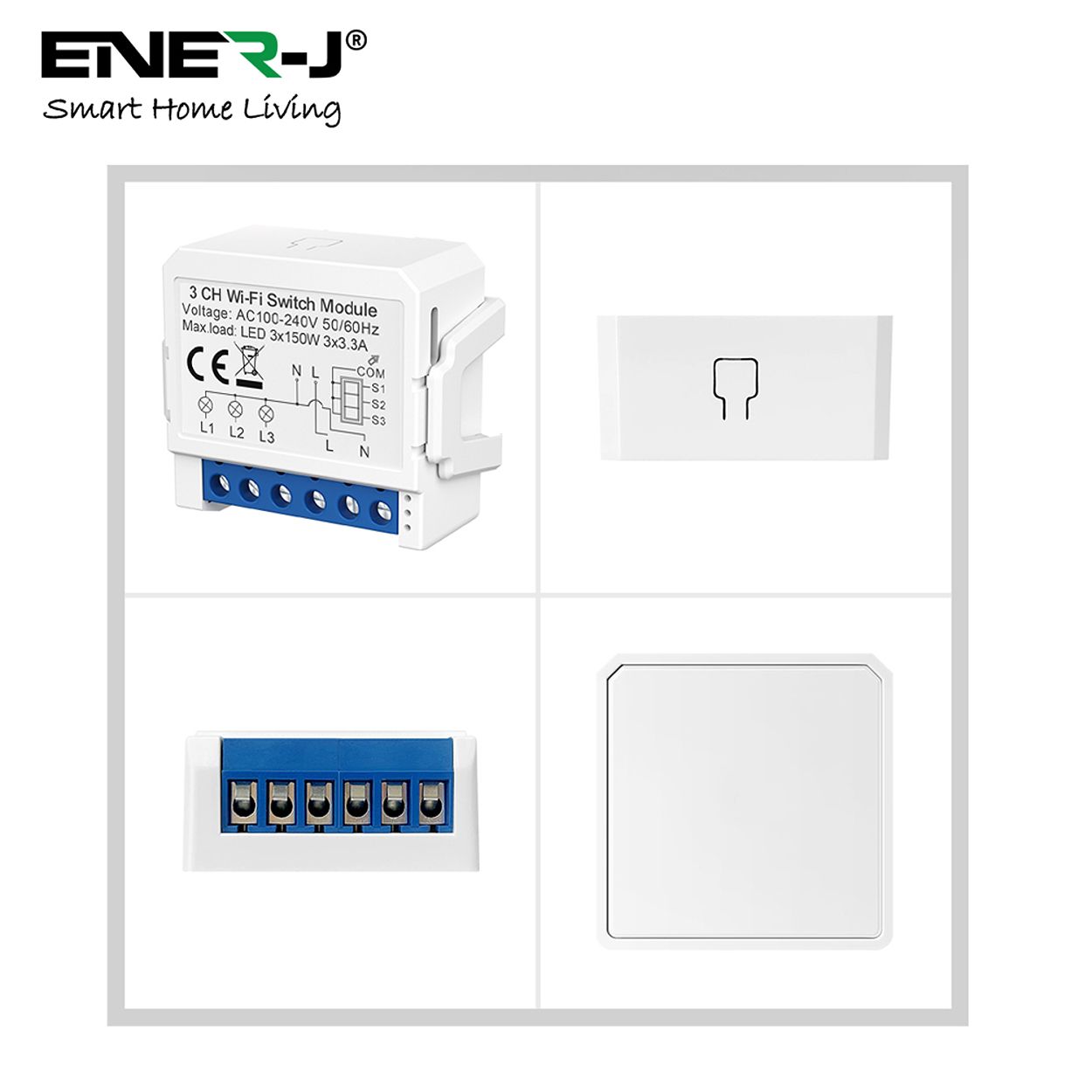 ENER-J Smart WiFi Light Switch Module 3 CH, App & Voice, Compatible with Alexa & Google Assistant