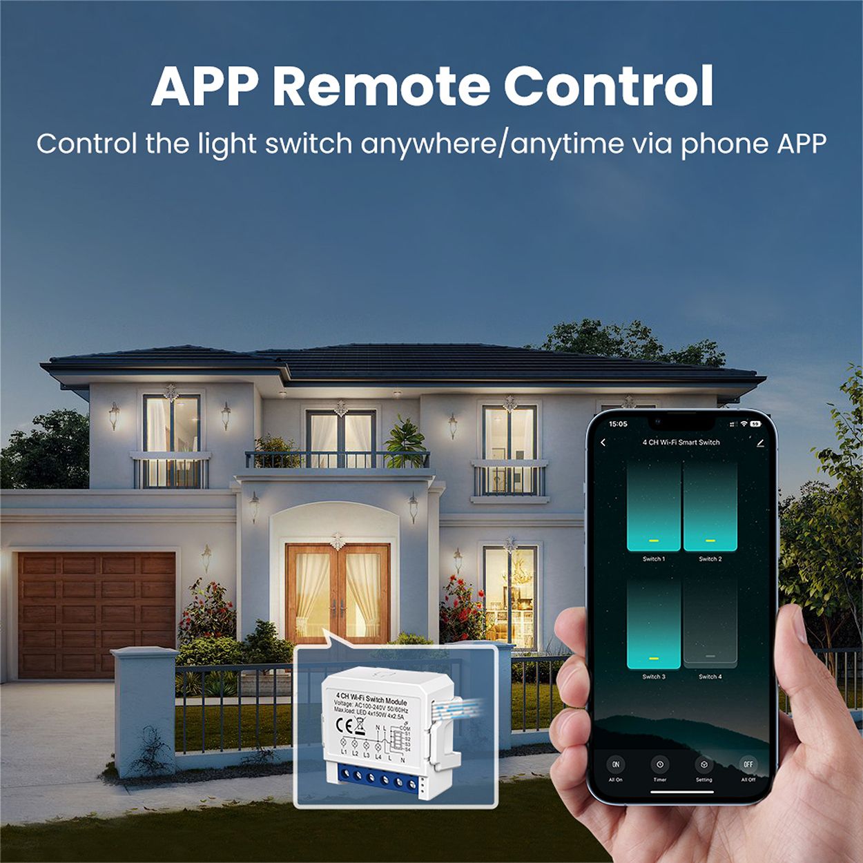 ENER-J Smart WiFi Light Switch Module 3 CH, App & Voice, Compatible with Alexa & Google Assistant