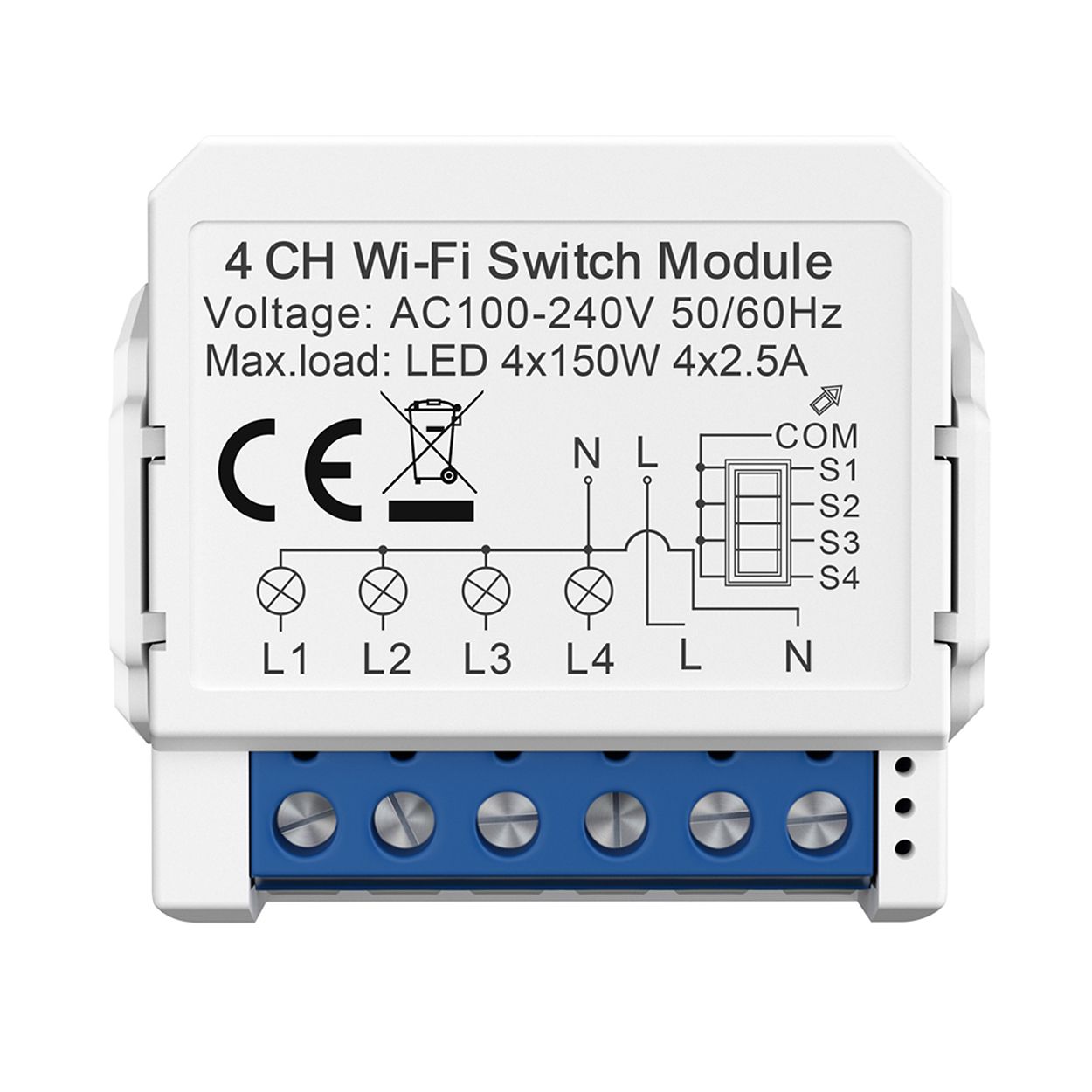 ENER-J Smart WiFi Light Switch Module 4 CH, App & Voice, Compatible with Alexa & Google Assistant