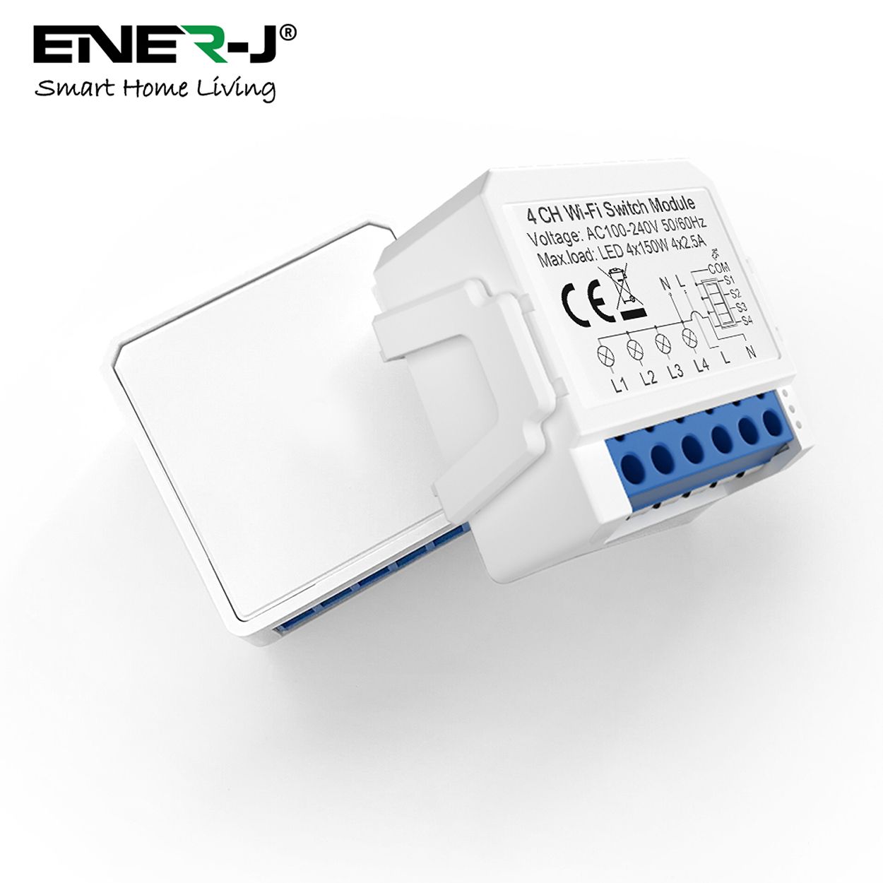 ENER-J Smart WiFi Light Switch Module 4 CH, App & Voice, Compatible with Alexa & Google Assistant