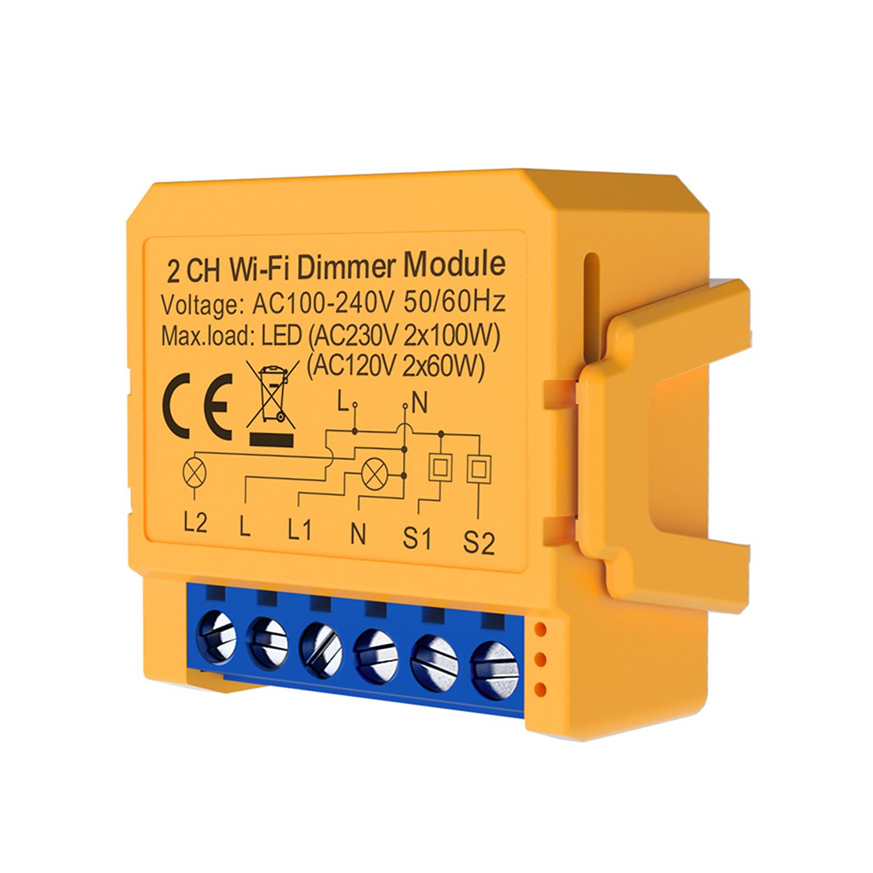 Smart WiFi Dimmable Light Switch Module 2 CH, Seamless Brightness Control with App & Voice