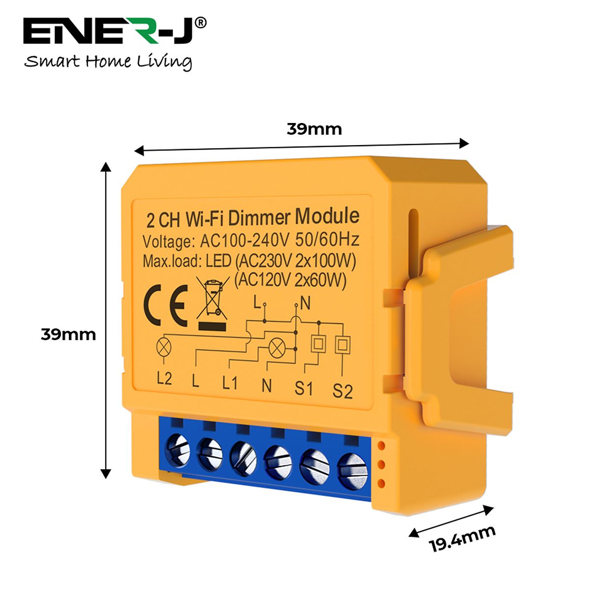 Smart WiFi Dimmable Light Switch Module 2 CH, Seamless Brightness Control with App & Voice