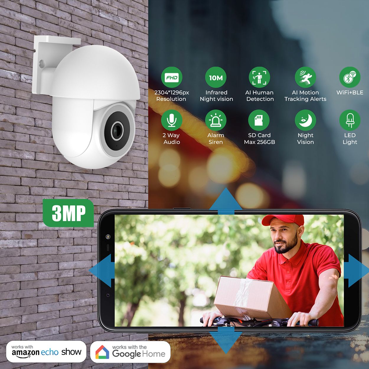 Smart WiFi Outdoor Dome IP Camera 1080P, White Body