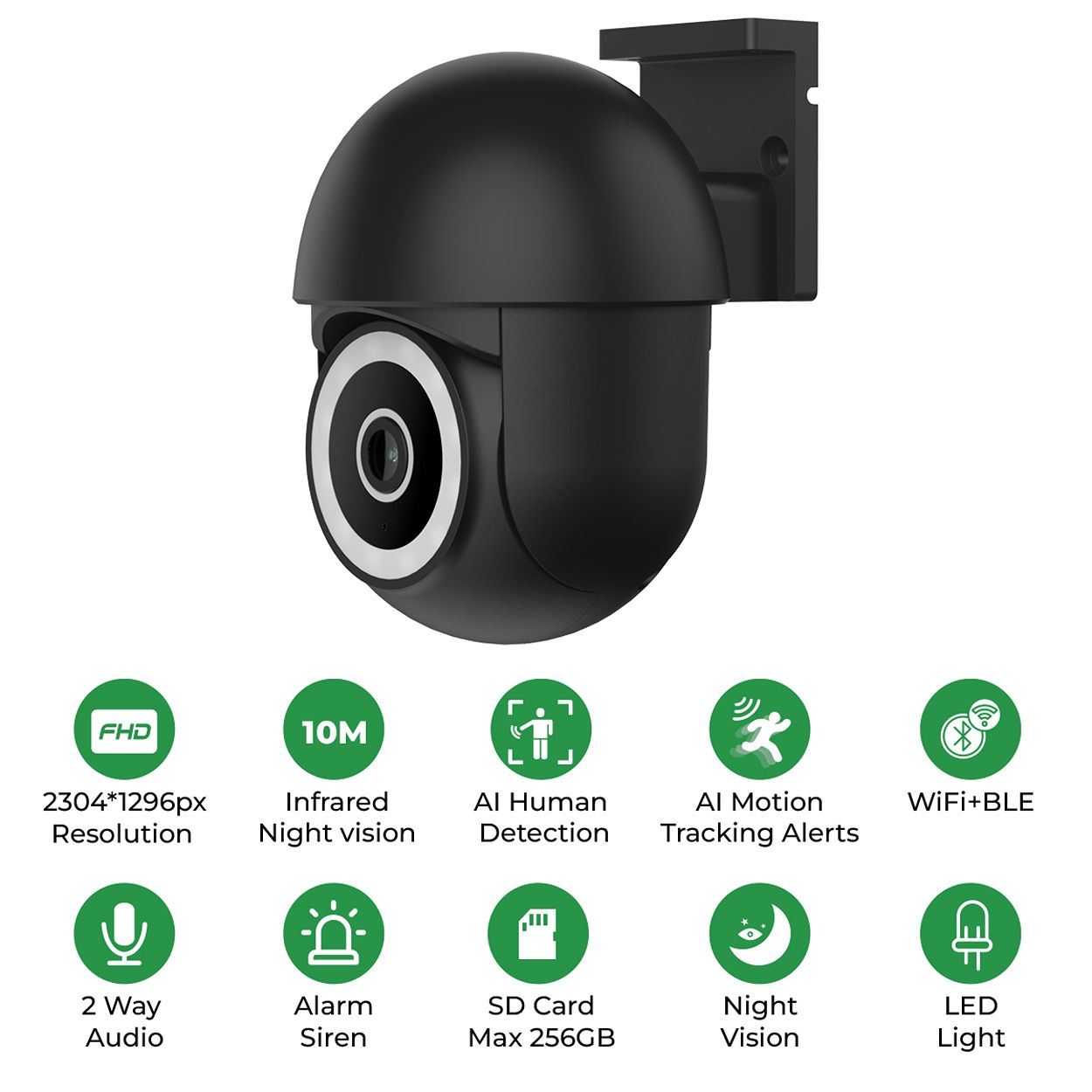Smart WiFi Outdoor Dome IP Camera 1080P, Black Body