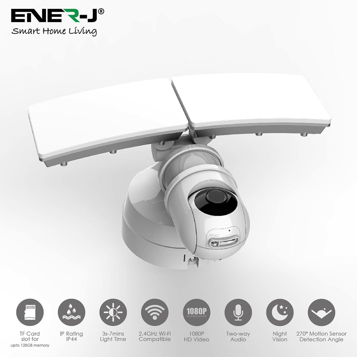 Smart WiFi Twin Floodlight with PIR, 1080P PTZ Camera and Inbuilt Siren, White Body