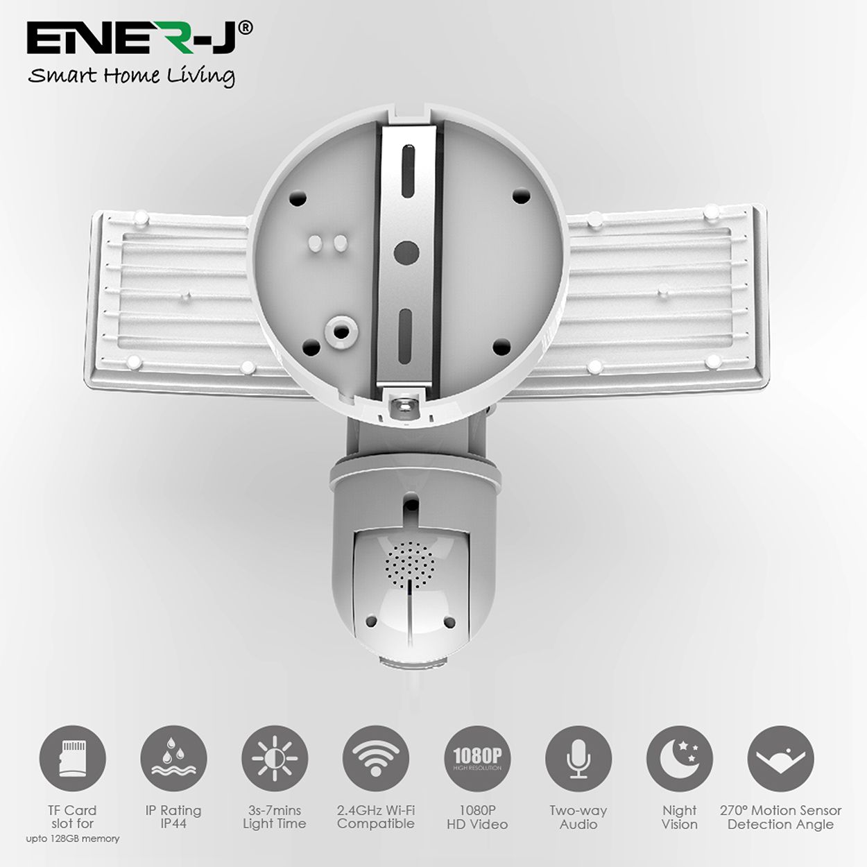 Smart WiFi Twin Floodlight with PIR, 1080P PTZ Camera and Inbuilt Siren, White Body