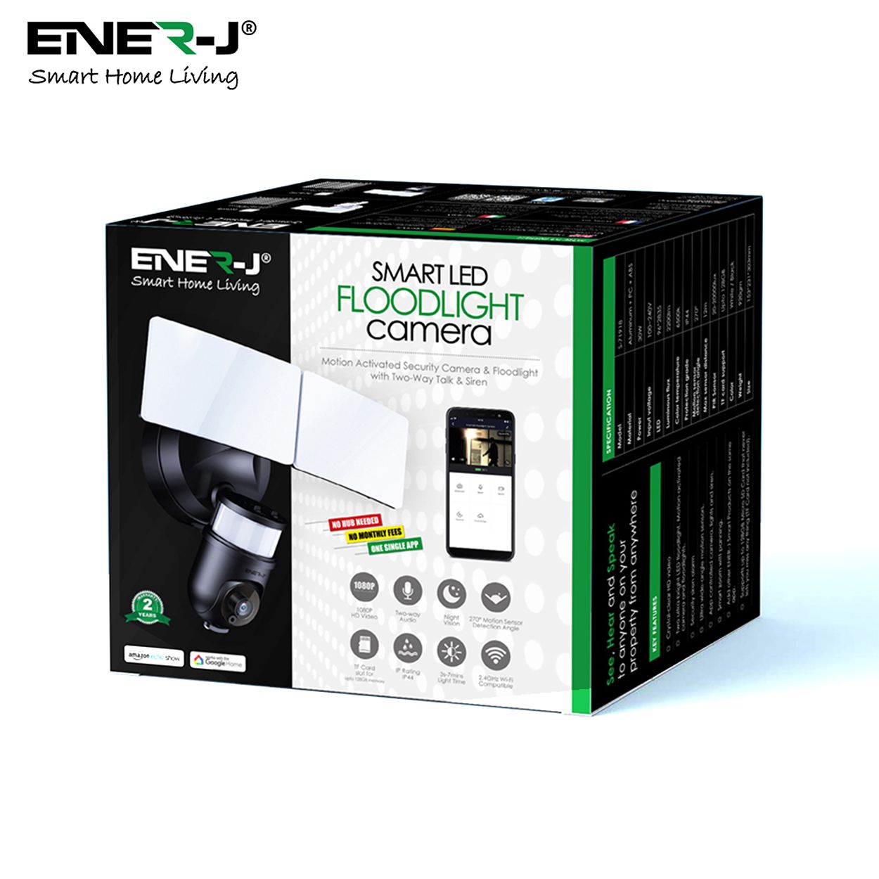 Smart WiFi Twin Floodlight with PIR, 1080P PTZ Camera and Inbuilt Siren, White Body