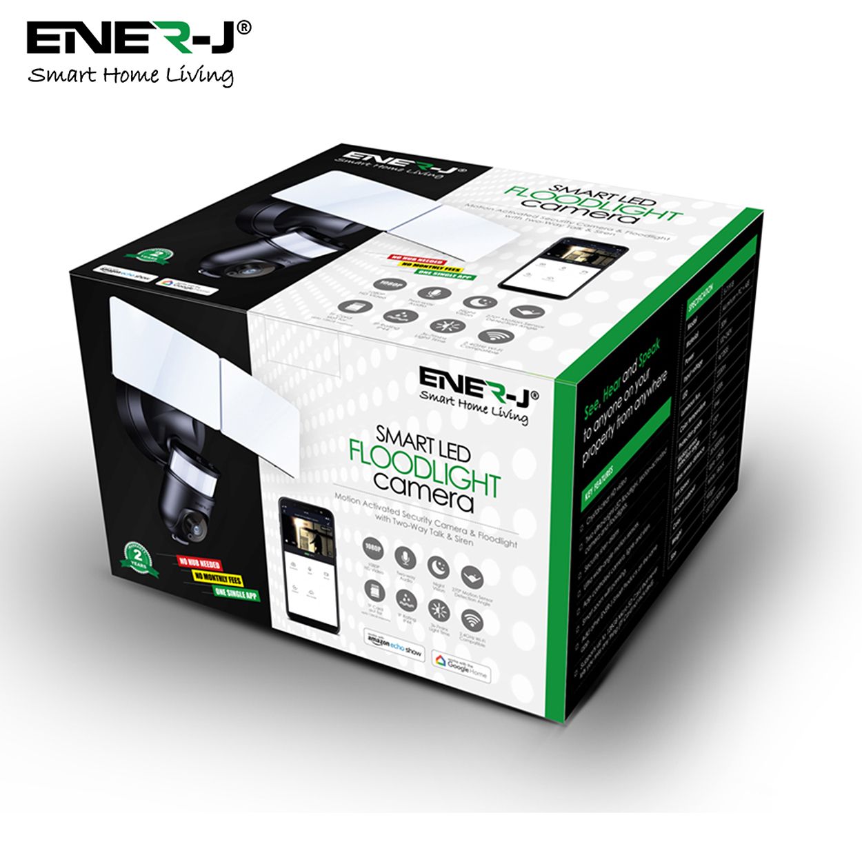 Smart WiFi Twin Floodlight with PIR, 1080P PTZ Camera and Inbuilt Siren, White Body