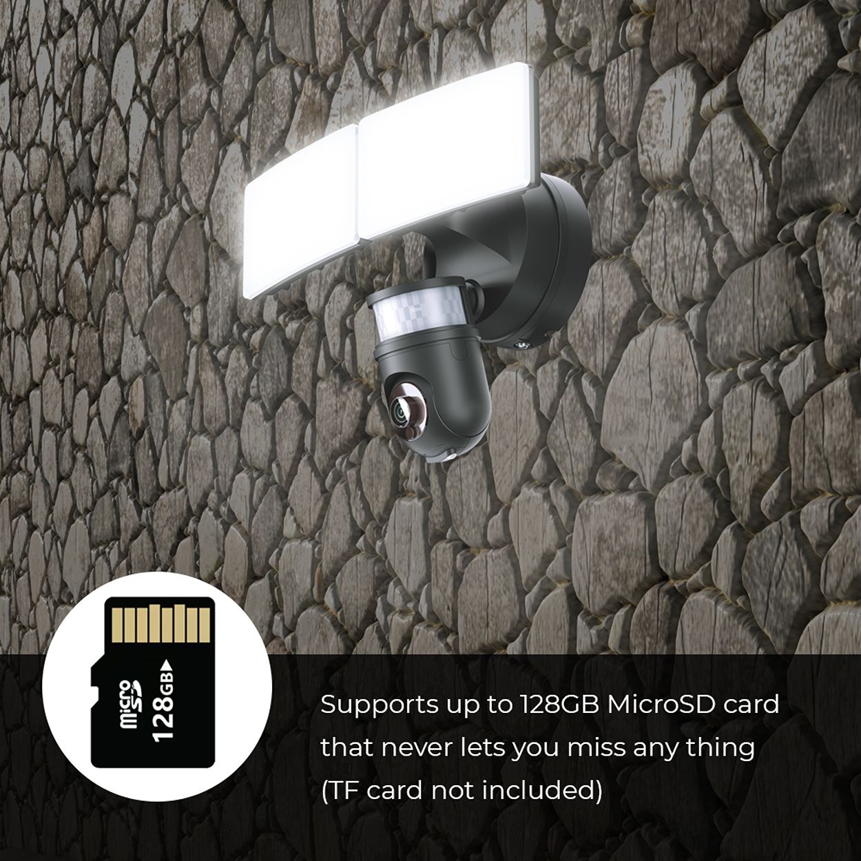 Smart WiFi Twin Floodlight with PIR, 1080P PTZ Camera and Inbuilt Siren, Black Body