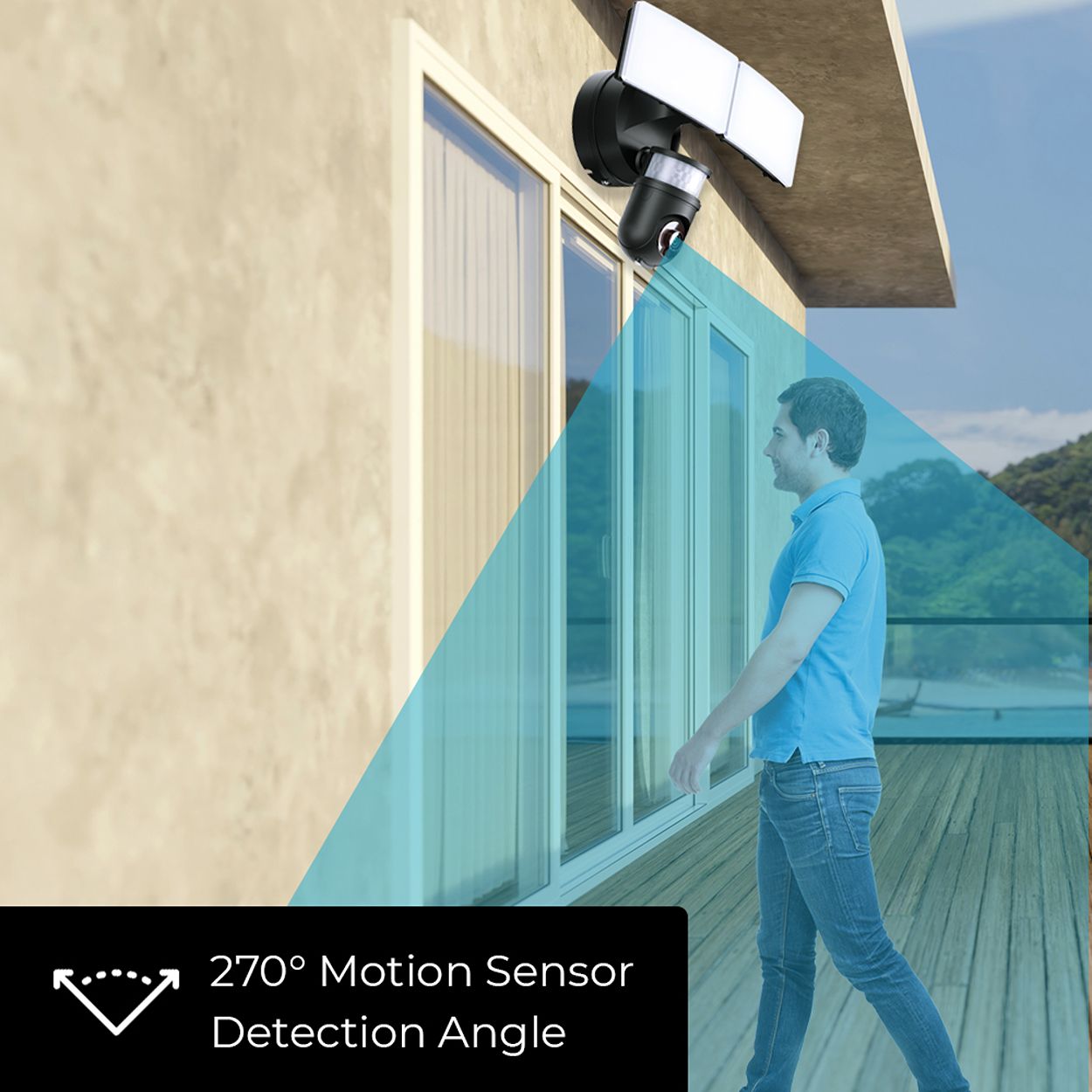 Smart WiFi Twin Floodlight with PIR, 1080P PTZ Camera and Inbuilt Siren, Black Body