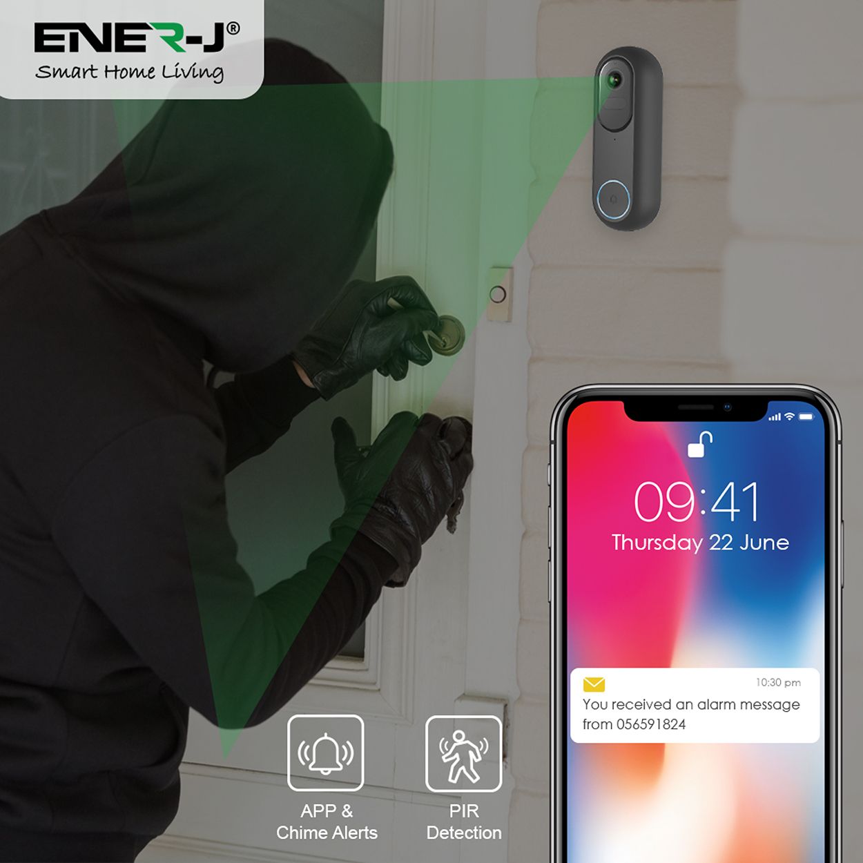 Flexi Wireless or Wired Video Doorbell - Unique Viewing Angle, Siren & 2-Way Audio, HD Video