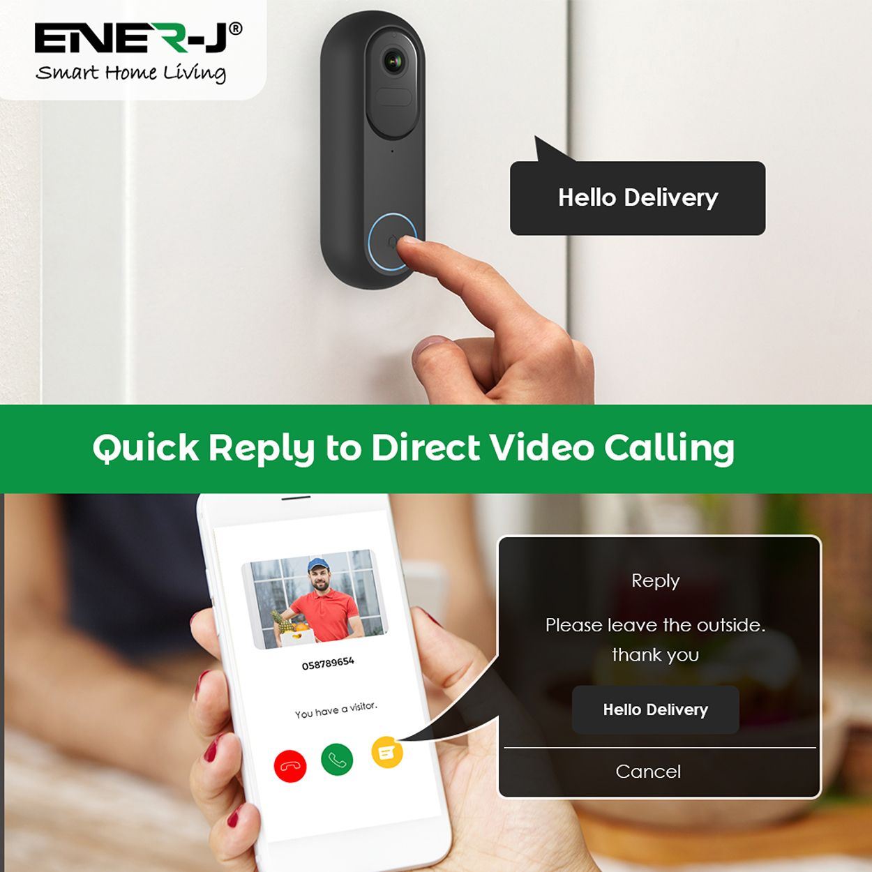 Flexi Wireless or Wired Video Doorbell - Unique Viewing Angle, Siren & 2-Way Audio, HD Video