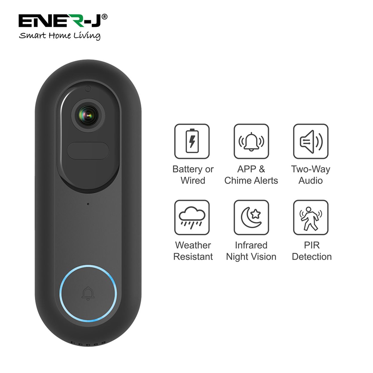 Flexi Wireless or Wired Video Doorbell - Unique Viewing Angle, Siren & 2-Way Audio, HD Video
