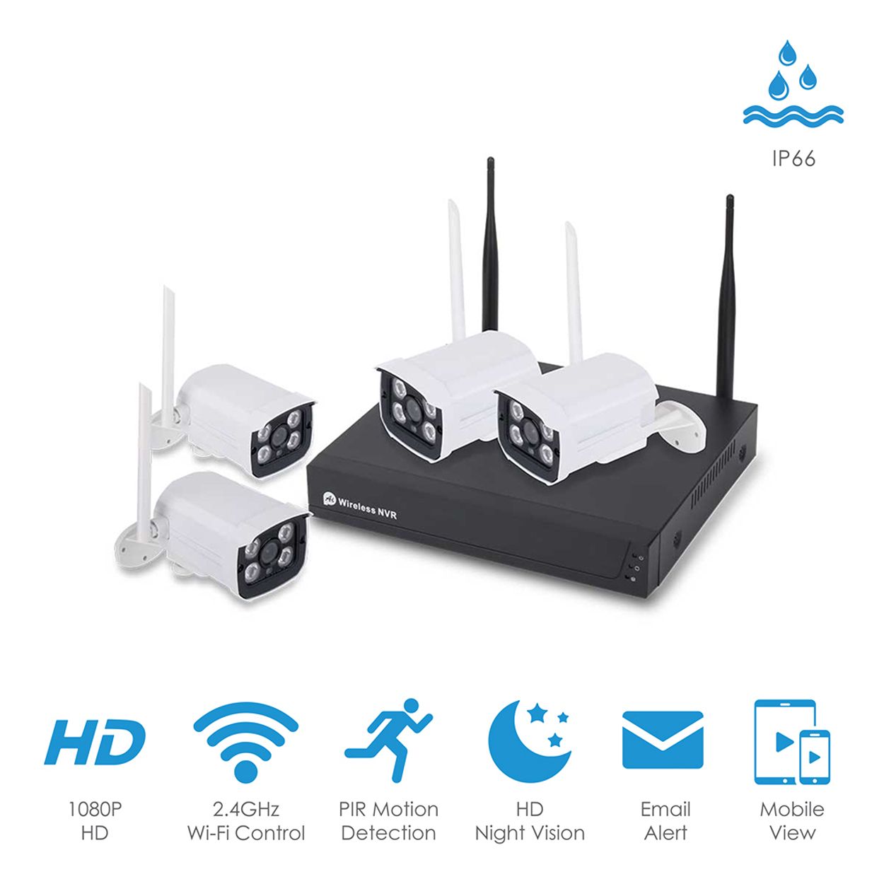 Wi-Fi NVR Kit 8CH Wireless NVR & 4PC Wireless Camera, 2.0MP-1080P with ENERJSMART App