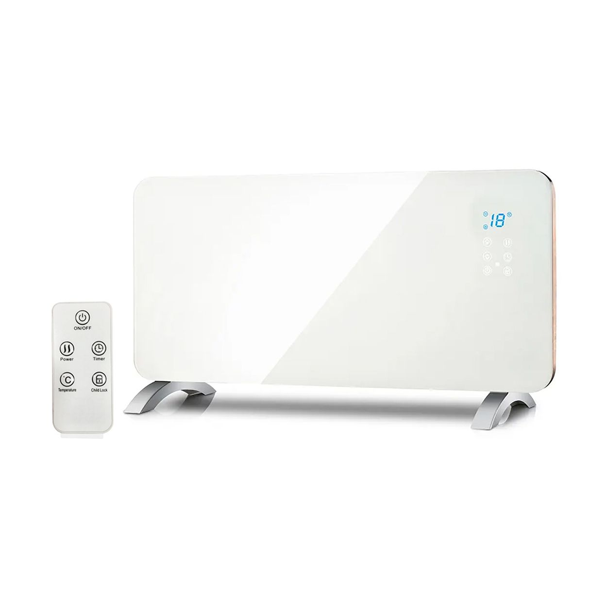 Smart Heater 2000W White Tempered Glass, Manual, APP & Voice Control