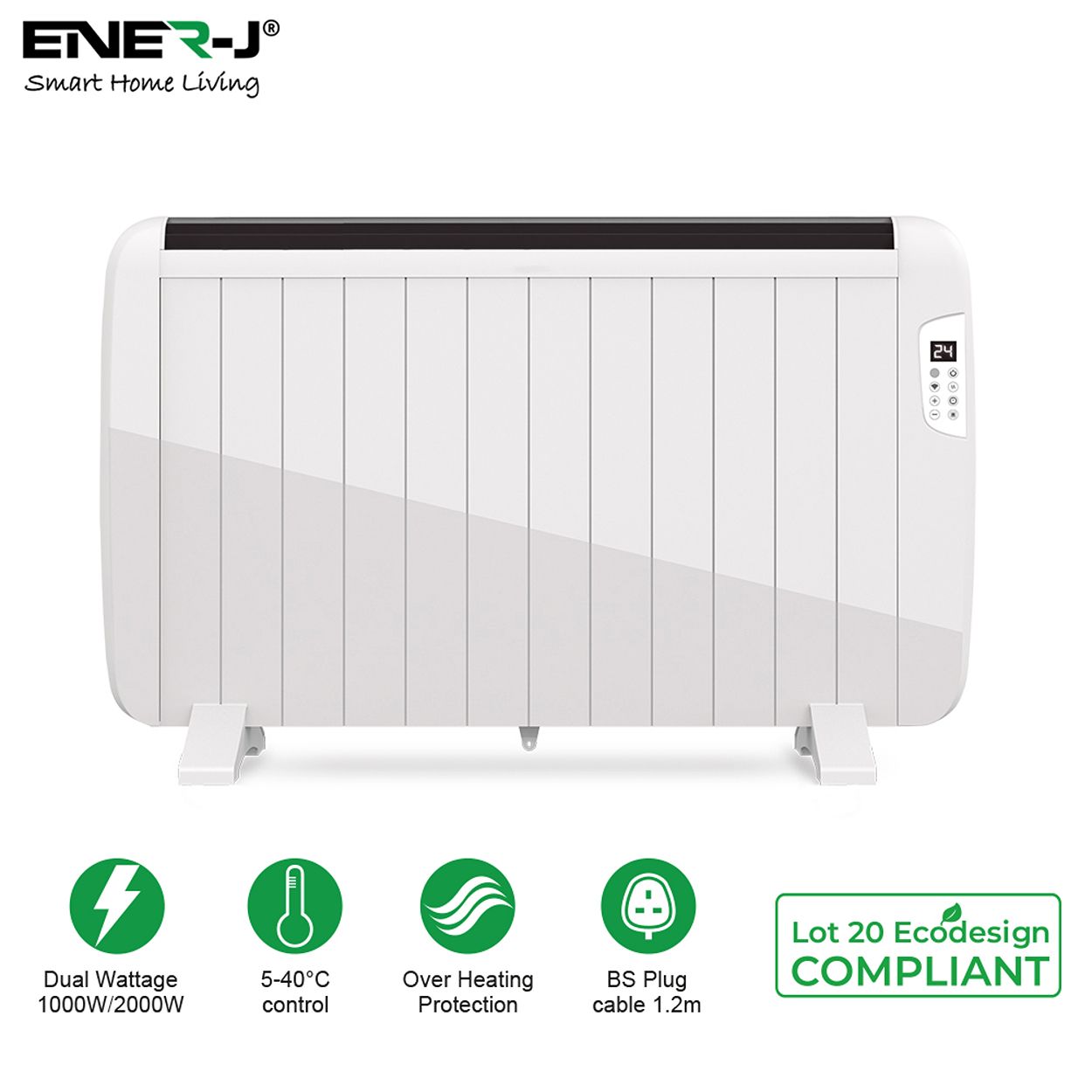 Smart WiFi Electric Radiator Heater White Body 2000W