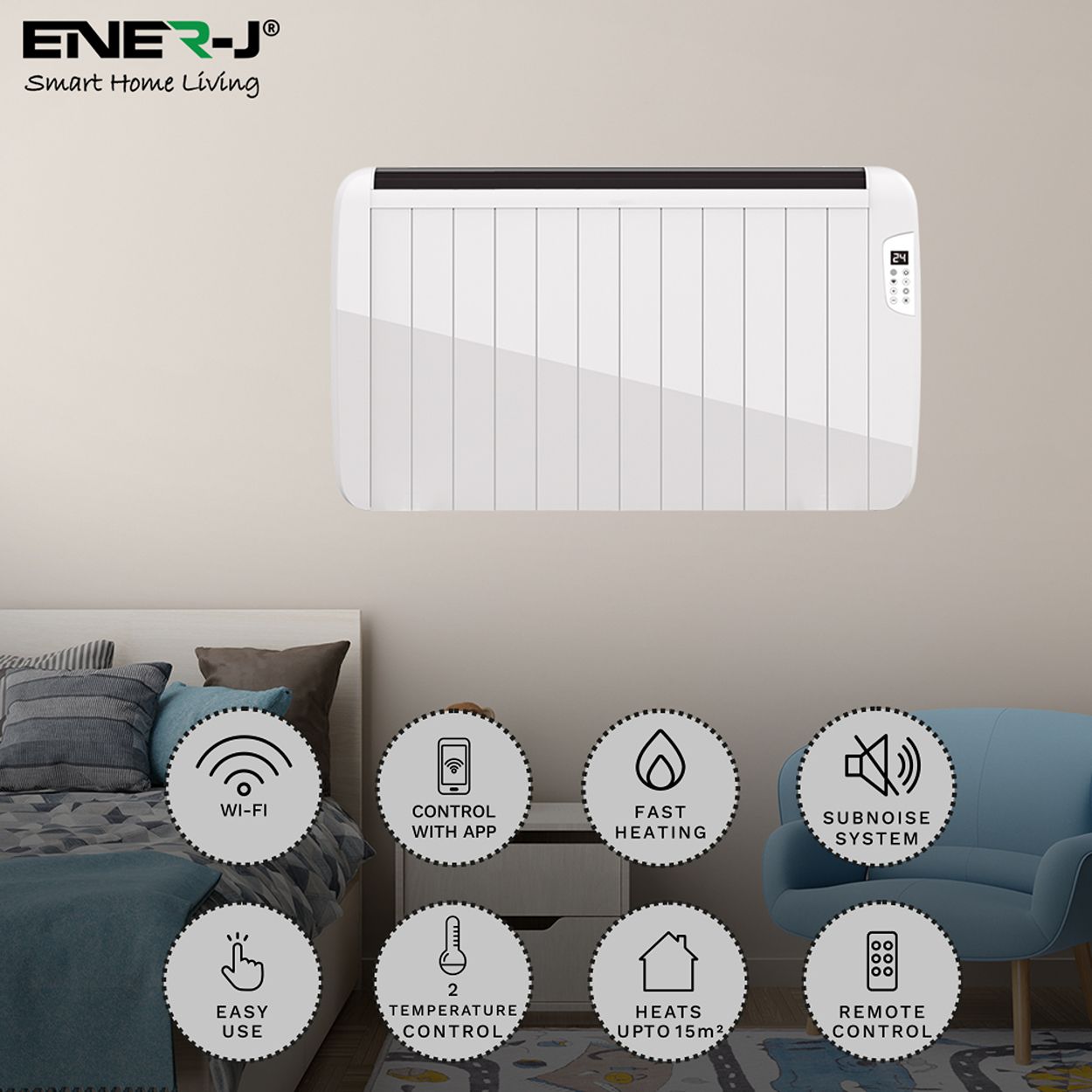 Smart WiFi Electric Radiator Heater White Body 2000W