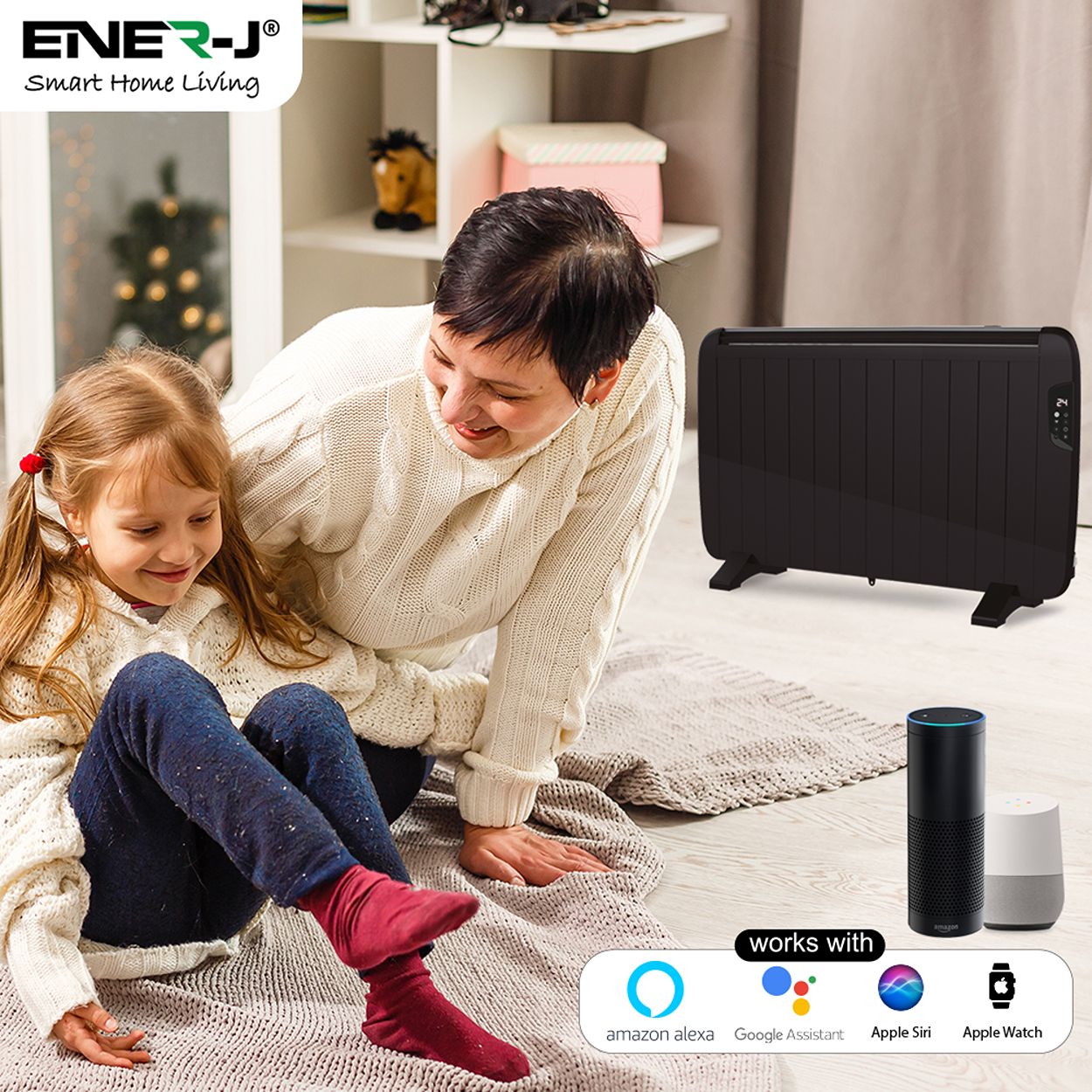 Smart WiFi Electric Radiator Heater Black Body 2000W