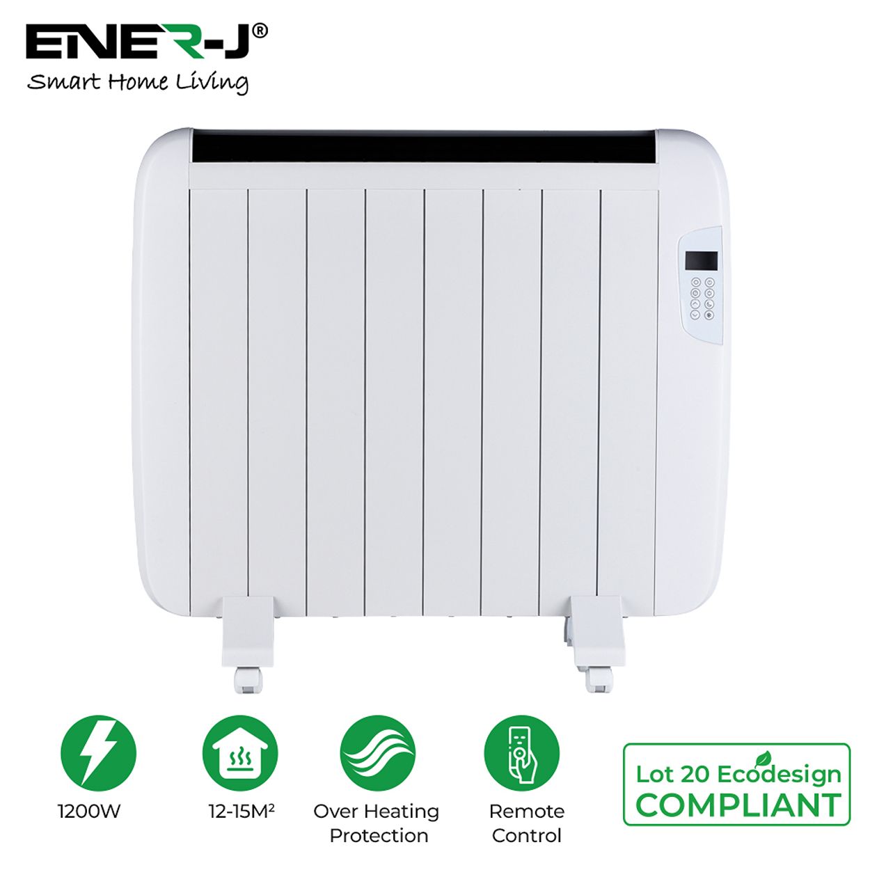 Smart WiFi Electric Radiator Heater White Body 1200W, Remote, APP & Voice Control