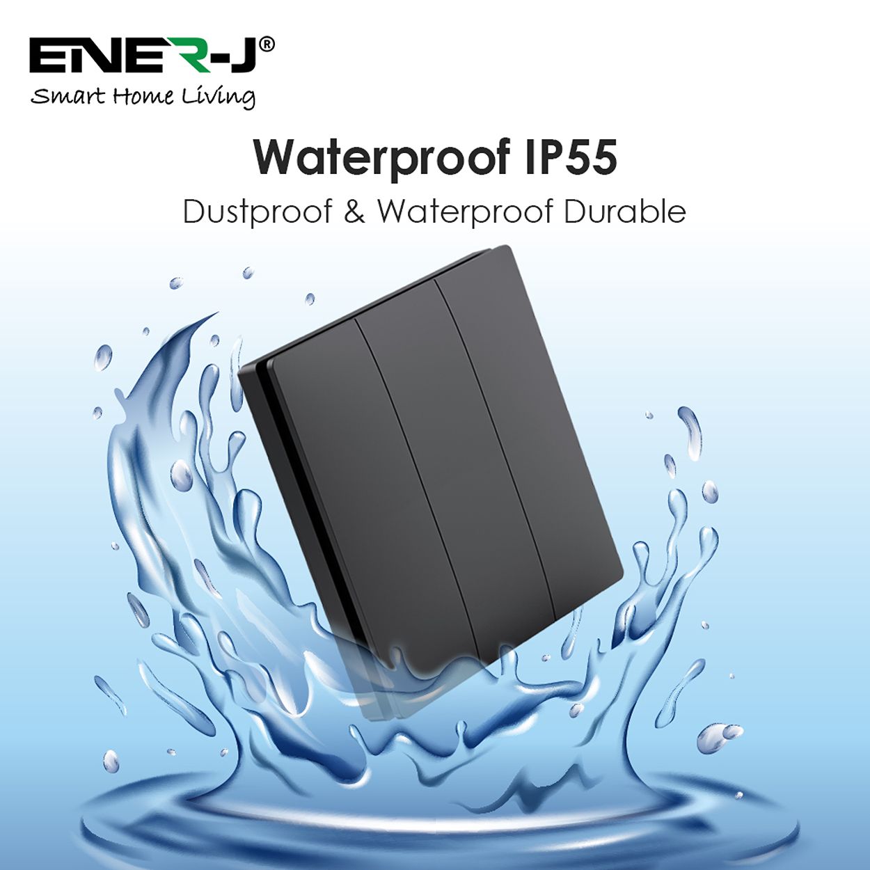 3 Gang Wireless Kinetic Switch Black Body, IP55 - ECO Series
