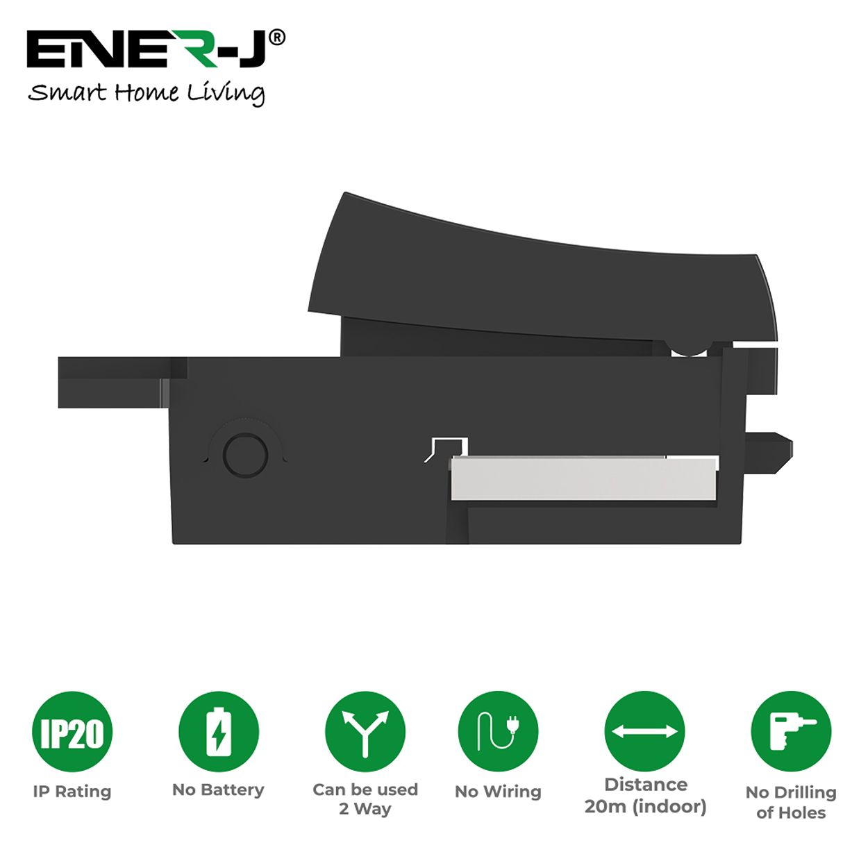 Wireless Kinetic Mini Grid-Style Switch, Black, Eco Series, 1-Gang, Self-Powered