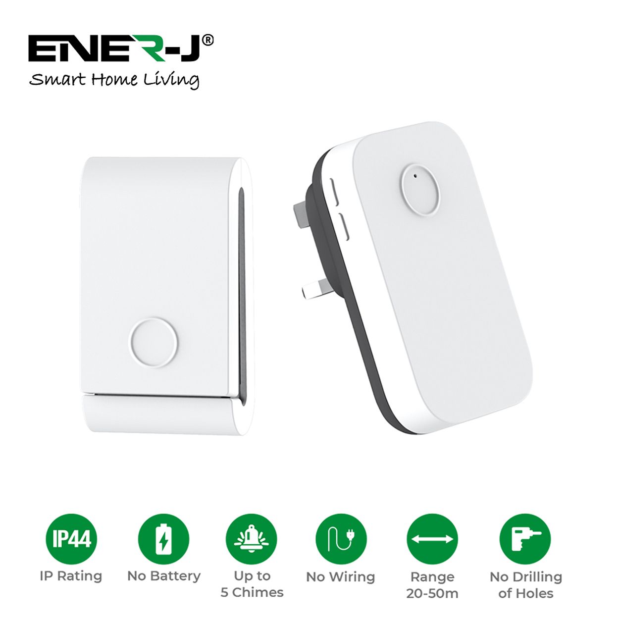 Self-Powered Wireless Kinetic Doorbell and Chime with UK Plug