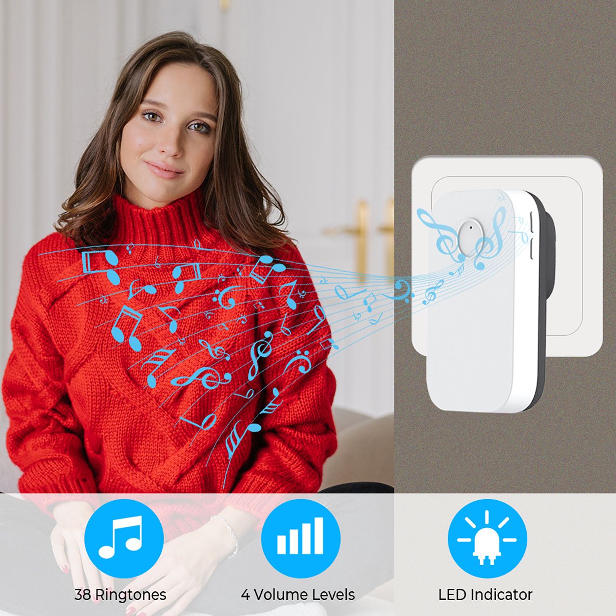 Self-Powered Wireless Kinetic Doorbell and Chime with UK Plug