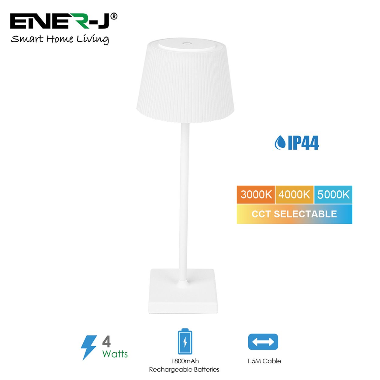 Wireless LED Table Lamp 4W, CCT & Dimming, White Body, IP44 - Rechargeable & Portable Outdoor Lamp