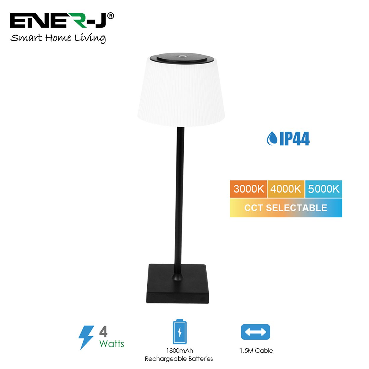 Wireless LED Table Lamp 4W, CCT & Dimming, Black Body, IP44 - Rechargeable & Portable Outdoor Lamp