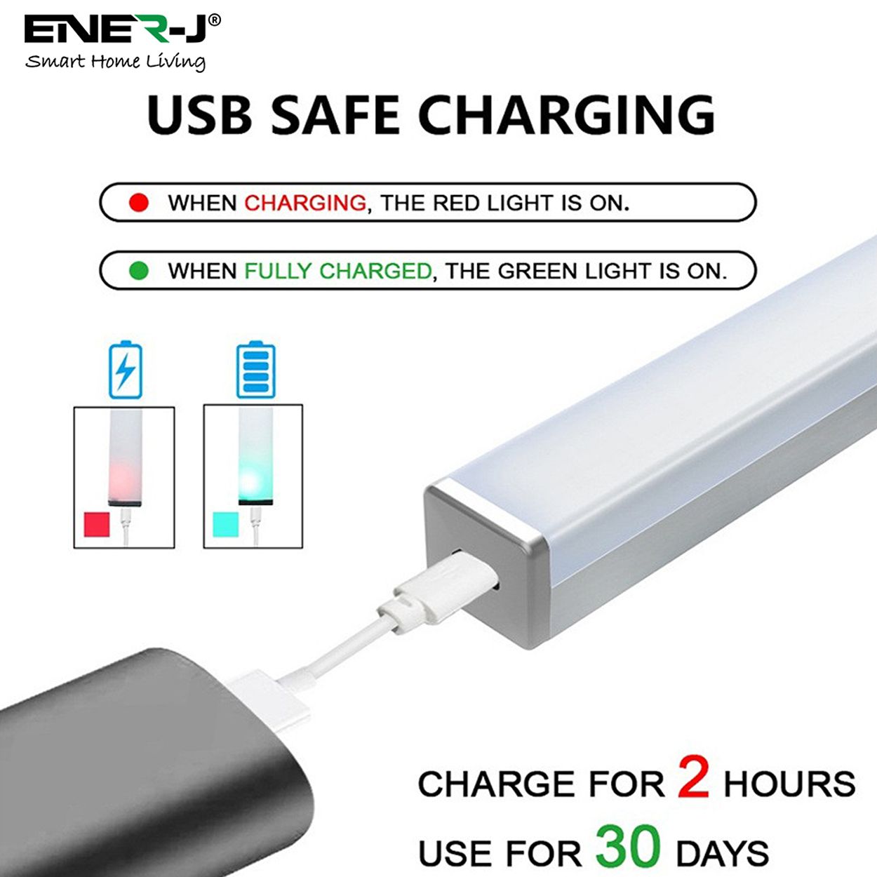 Pack of 2 Rechargeable Motion Sensor Cabinet Lights - 10 LED, 2 Switch Modes, USB Charging