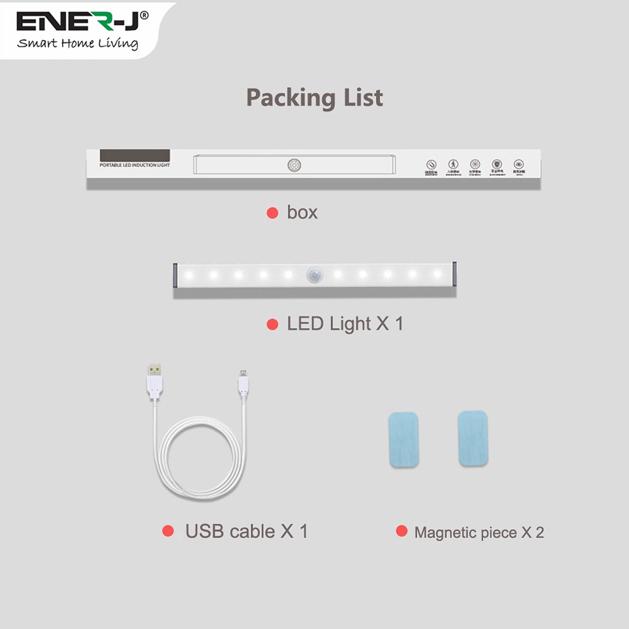 Pack of 2 Rechargeable Motion Sensor Cabinet Lights - 10 LED, 2 Switch Modes, USB Charging