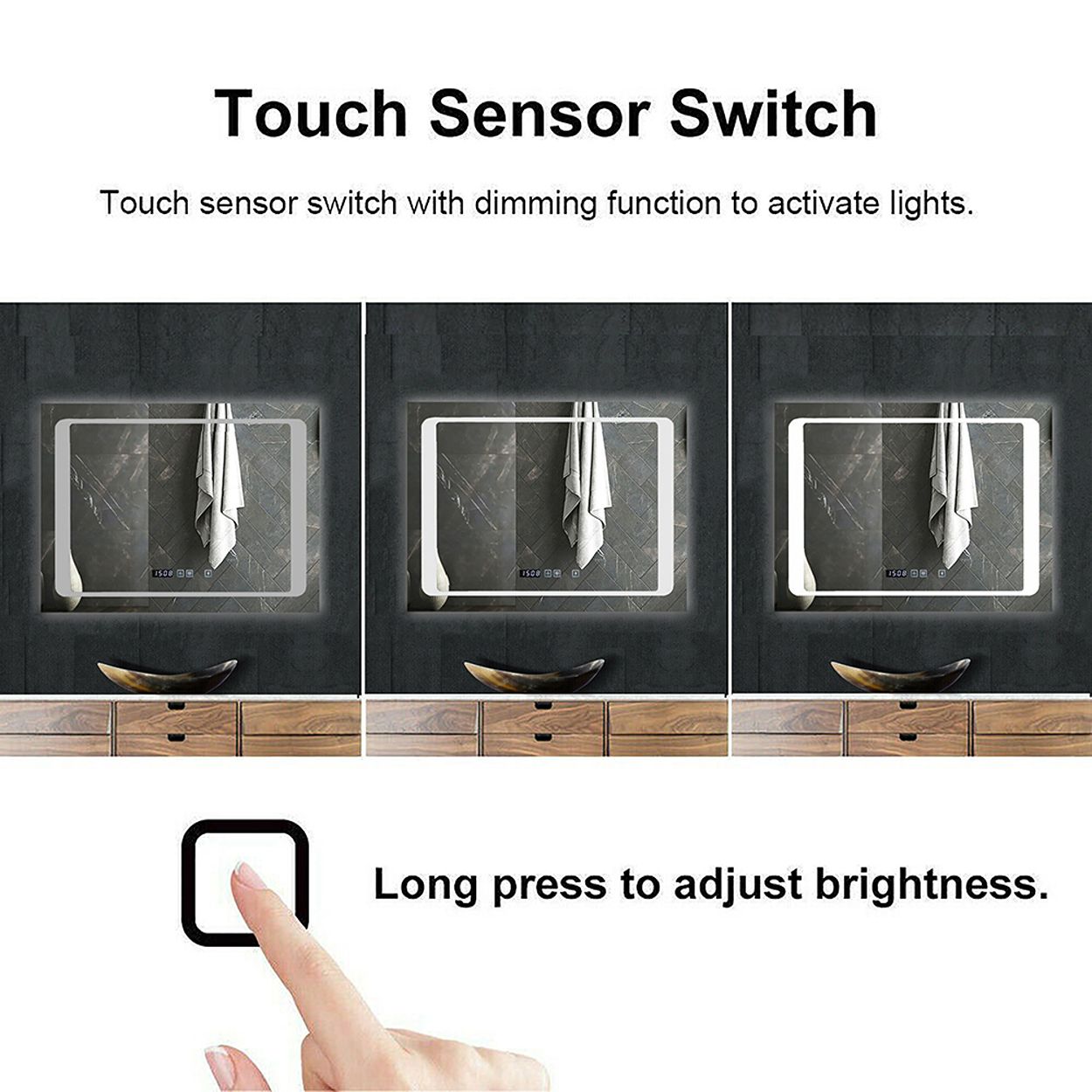 800 by 600 mm LED Bathroom Mirror with Bluetooth Speaker, Heated Demister, Touch Control, 3 Colors