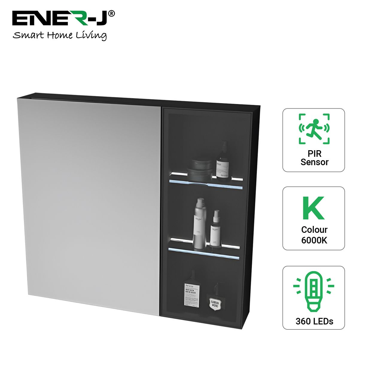 Black Aluminum LED Mirror Cabinet - Sleek Rectangular Design, 75x68 cm