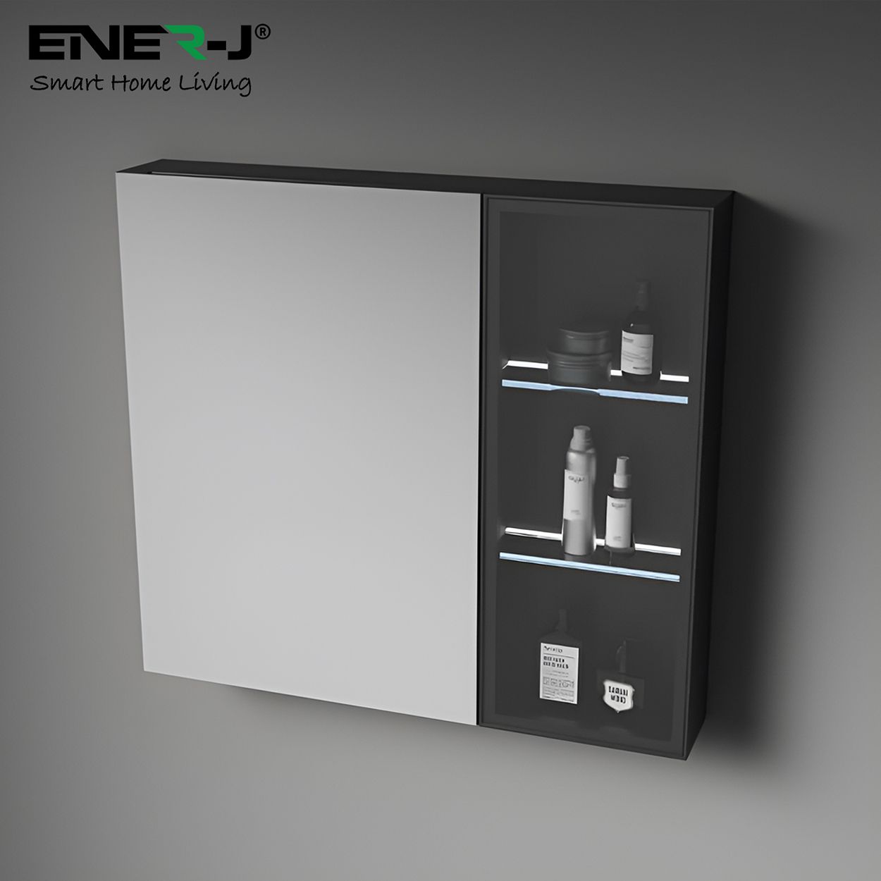 Black Aluminum LED Mirror Cabinet - Sleek Rectangular Design, 75x68 cm