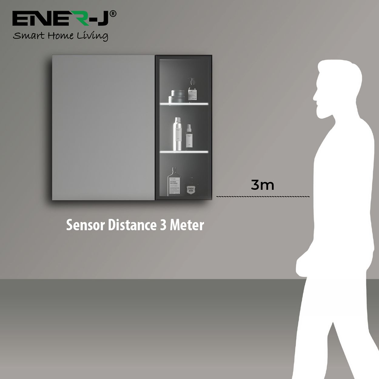 Black Aluminum LED Mirror Cabinet - Sleek Rectangular Design, 75x68 cm