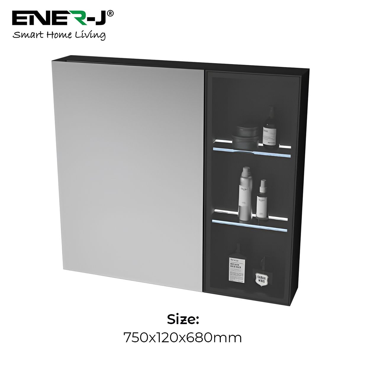 Black Aluminum LED Mirror Cabinet - Sleek Rectangular Design, 75x68 cm