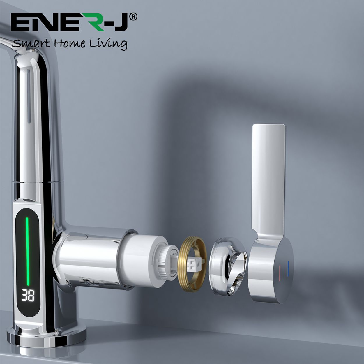 Single Hole Basin Faucet with Waterfall, Pull Out Sprayer and LED Temperature Display, Chrome Silver