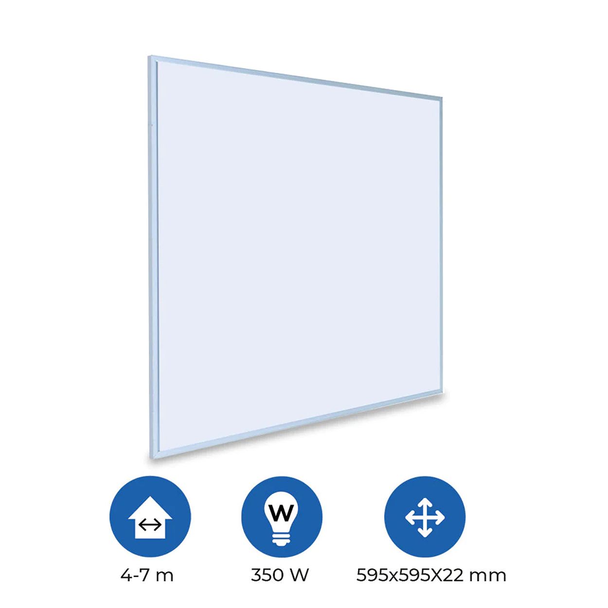Premium Infrared Heating Panel 595x595mm, 360W, White Body, Plug & Play