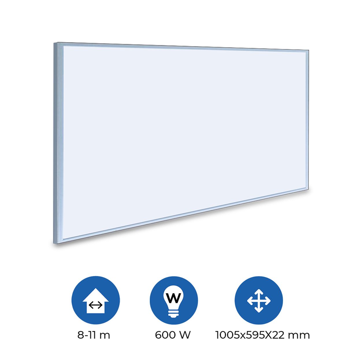 Premium Infrared Heating Panel, 1005x595mm, 600W, White Body, Plug & Play
