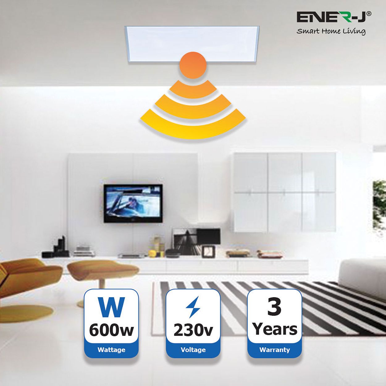 Premium Infrared Heating Panel, 1005x595mm, 600W, White Body, Plug & Play