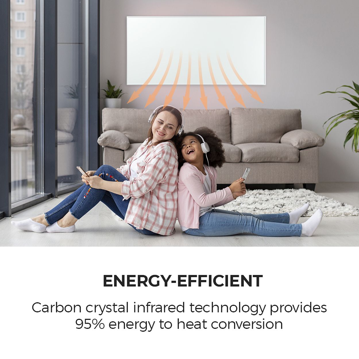 Premium Infrared Heating Panel 1195x595mm, 720W White Body, Plug & Play