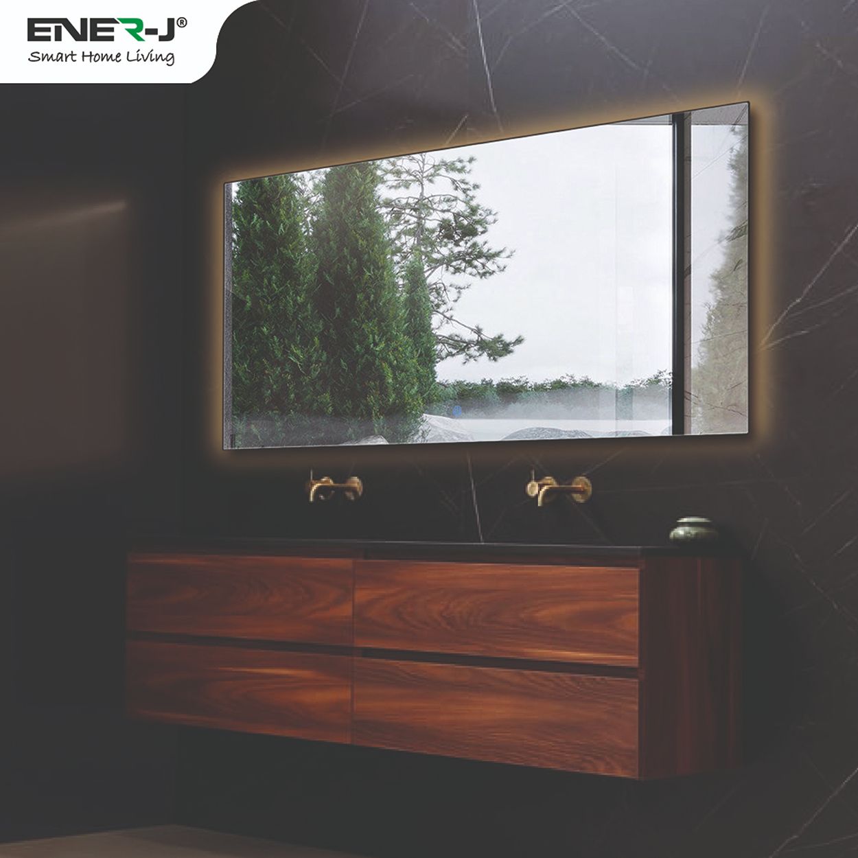 Modern Wall Mirror Infrared Heater with CCT & Dimming LED Light - 450W, IP54, UK Plug & Play